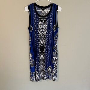 Elegant Blue Paisley Sleeveless Dress